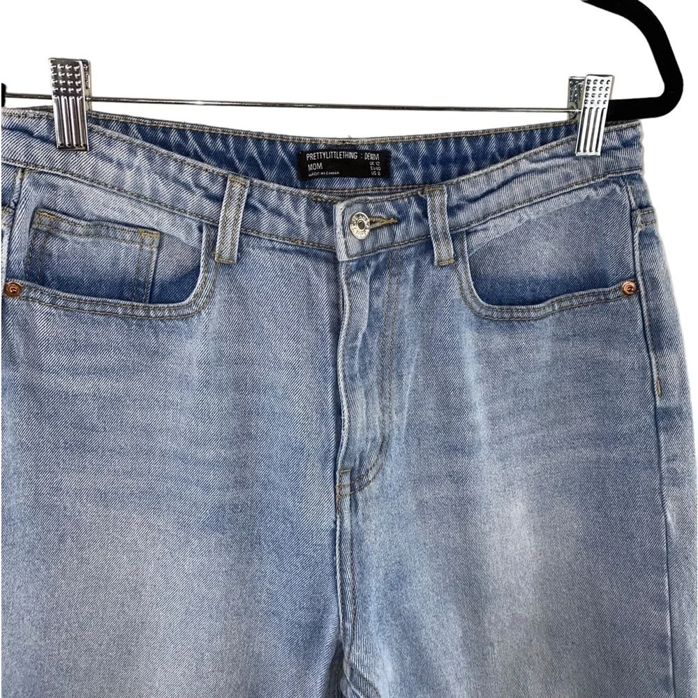 Pretty Little Thing Vintage Wash High Rise Barrel Leg Mom‎ Denim Jeans Size 8